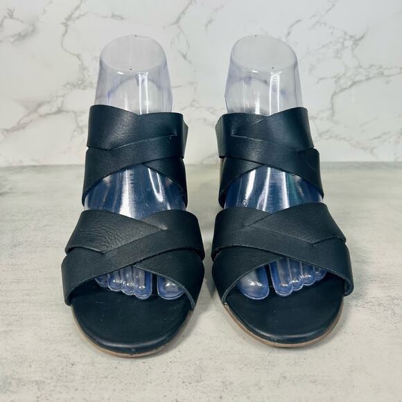 Seychelles Criss-Cross Leather Block Heel Sandals US Women's 10 Black Open Toe - Picture 2 of 10
